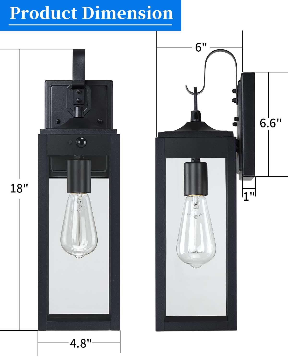18 Large Motion Sensor Outdoor Lights 2 Packs  Dusk To Dawn Exterior Lighting Fixtures  Modern Black Outdoor Sconces Porch Light For House  Outside Farmhouse Wall Lanterns For Front Door  Garage