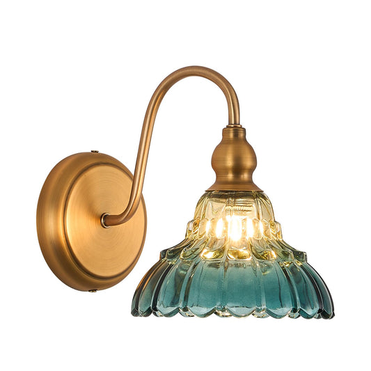 Tlolgt Vintage Wall Sconce Yellow And Blue Gradient Wall Light Bedside Wall Lamp Matte Brass Bedroom Light Fixtures In Door Lighting Fixture For Living Room Hallway Corridor
