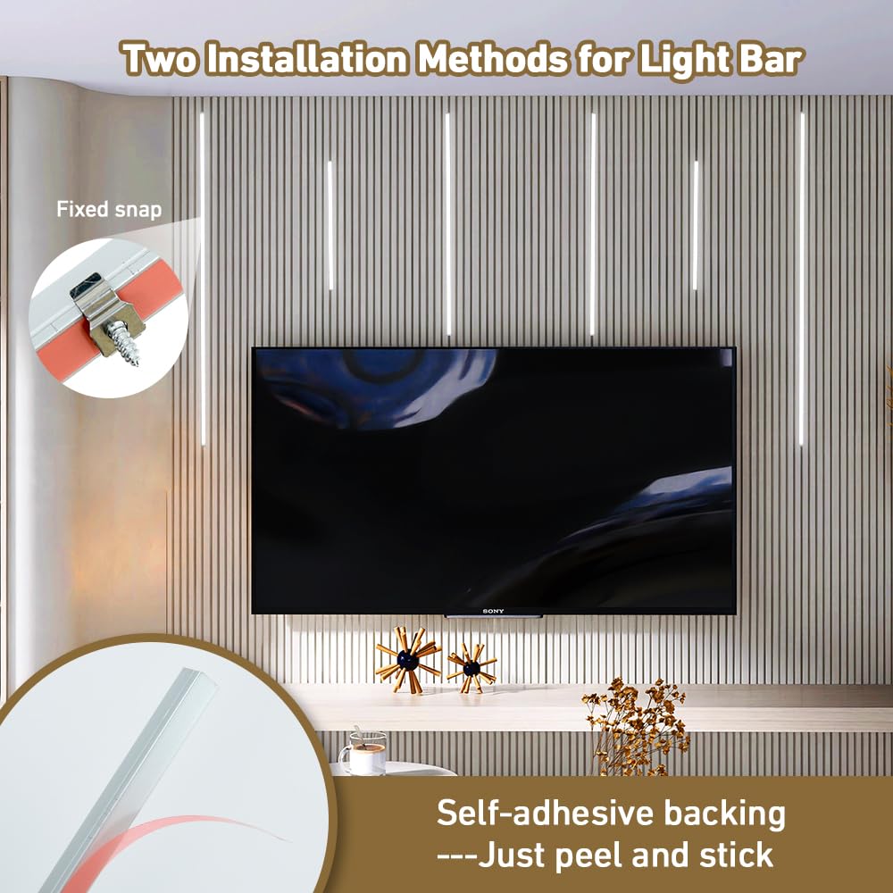 Cubitor Led Recessed Lighting Kit 6 Pack Self-Adhesive Cob Led Light Bar  Cold White 6000K  With Touching Switch  For Wood Slat Wall Panels Headboards Home Decor.Silver Channel 2Pcs*(16In+24In+40In)