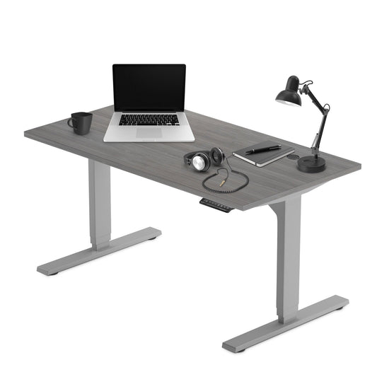 Progressive Desk Stand Up Adjustable Height Electric Standing Desk - 72" x 30" Dual Motor Table for Computer Home Office Workstation - Gray Frame, Gray Oak Top