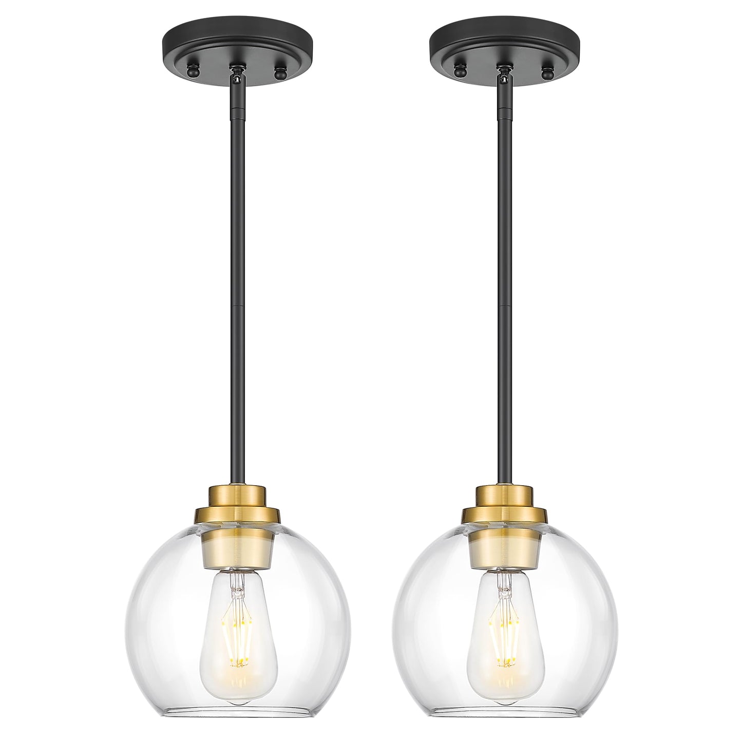Audickic Pendant Lights Kitchen Island 2 Pack  7 Black And Gold Hanging Lights Fixtures With Clear Glass Globe Shade  Modern Kitchen Island Lighting For Bathroom  Ad-22280-1P2-Kg