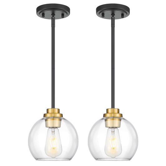 Audickic Pendant Lights Kitchen Island 2 Pack  7 Black And Gold Hanging Lights Fixtures With Clear Glass Globe Shade  Modern Kitchen Island Lighting For Bathroom  Ad-22280-1P2-Kg