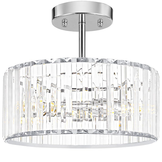 Lxybcce Modern Crystal Ceiling Light  Chrome Semi Flush Mount Ceiling Lighting Fixture  Hallway Light Fixtures Chandelier For Kitchen  Bedroom Dining Room Hallway Closet  3-Light  12 Inch