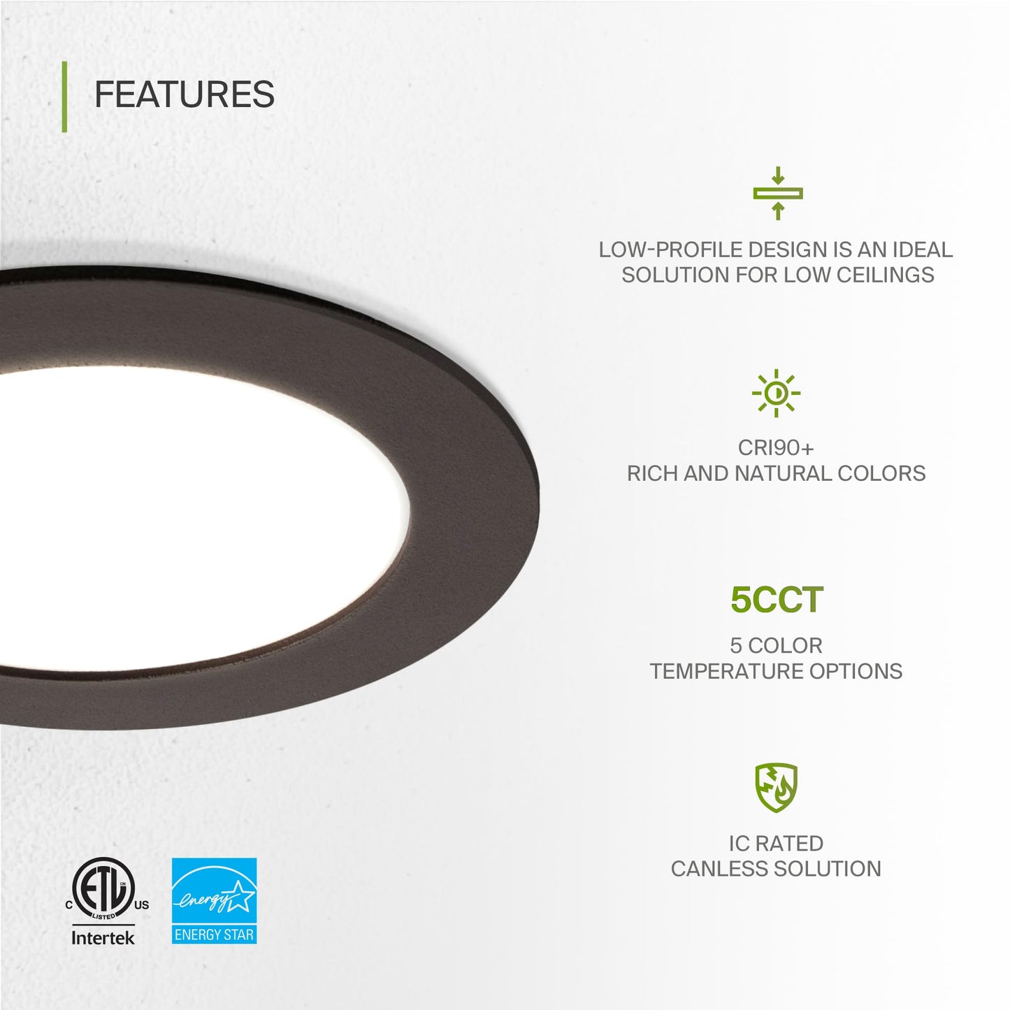 Asd 6 Pack Led Recessed Lighting 4 Inch 9W  5 Cct 2700K-5000K Cri90+  Ic Rated Ultra Thin Dimmable Ceiling Lights With J Box  Canless Wafer Downlight  Round Slim Panel Light  Energy Star Etl  Bronze