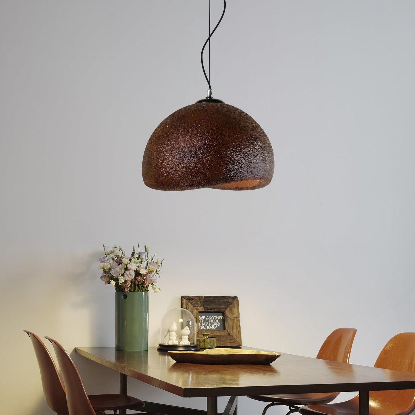 Jaymp 50Cm Wabi Sabi Pendant Light For Dining Room Kitchen Island Farmhouse Hanging Lamp E26 Base Japanese Style Bird Nest Shape Lighting Fixture (Dark Brown B Shape  50Cm/19.7In)