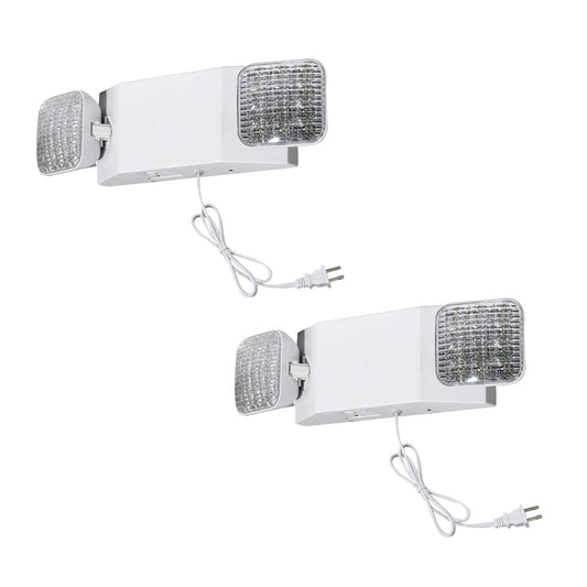Cm Mzy Emergency Lights With Battery Backup And 1.0 Meter Plug In Cord Emergency Light For Business Home Power Two Square Adjustable Led Light Head Emergency Lighting Fixtures Ac120V  Ul Listed 2Pack