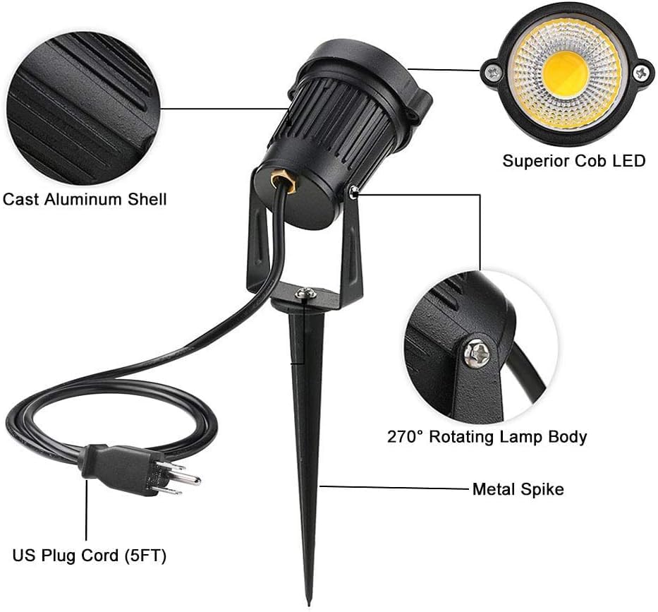 Romwish Led Landscape Spotlights  10W Outdoor Spotlights For Yard  3000K Warm White  120V Ac Spot Light With Ground Spike  Waterproof Landscape Lighting For House Garden Lawn Decorative (12Pack/10W)