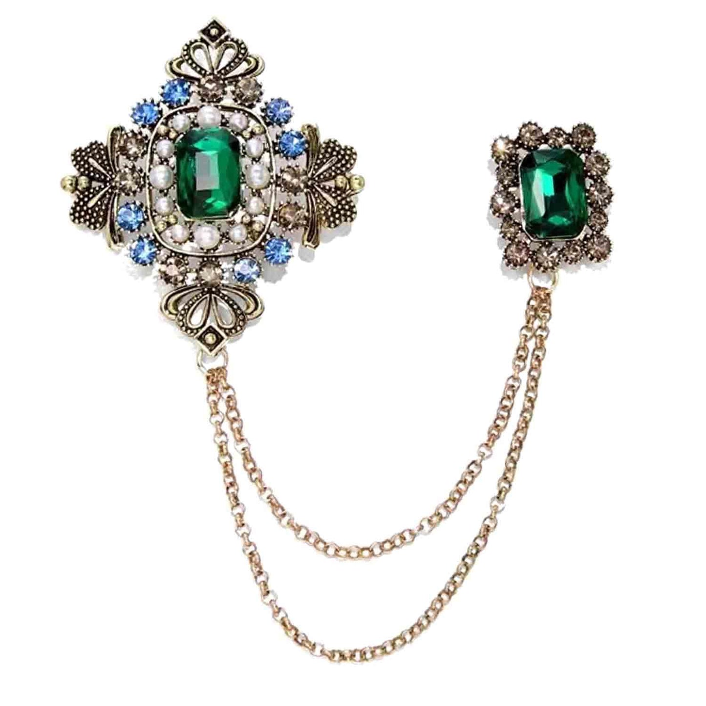 Gold Silver Plated Chain Rose Flower Violin Five-pointed Star Brooches Collar Pins Crystal With Hanging Chain Suit Shirt Lapel Brooch Pin Fashion Jewelry for Men Boy