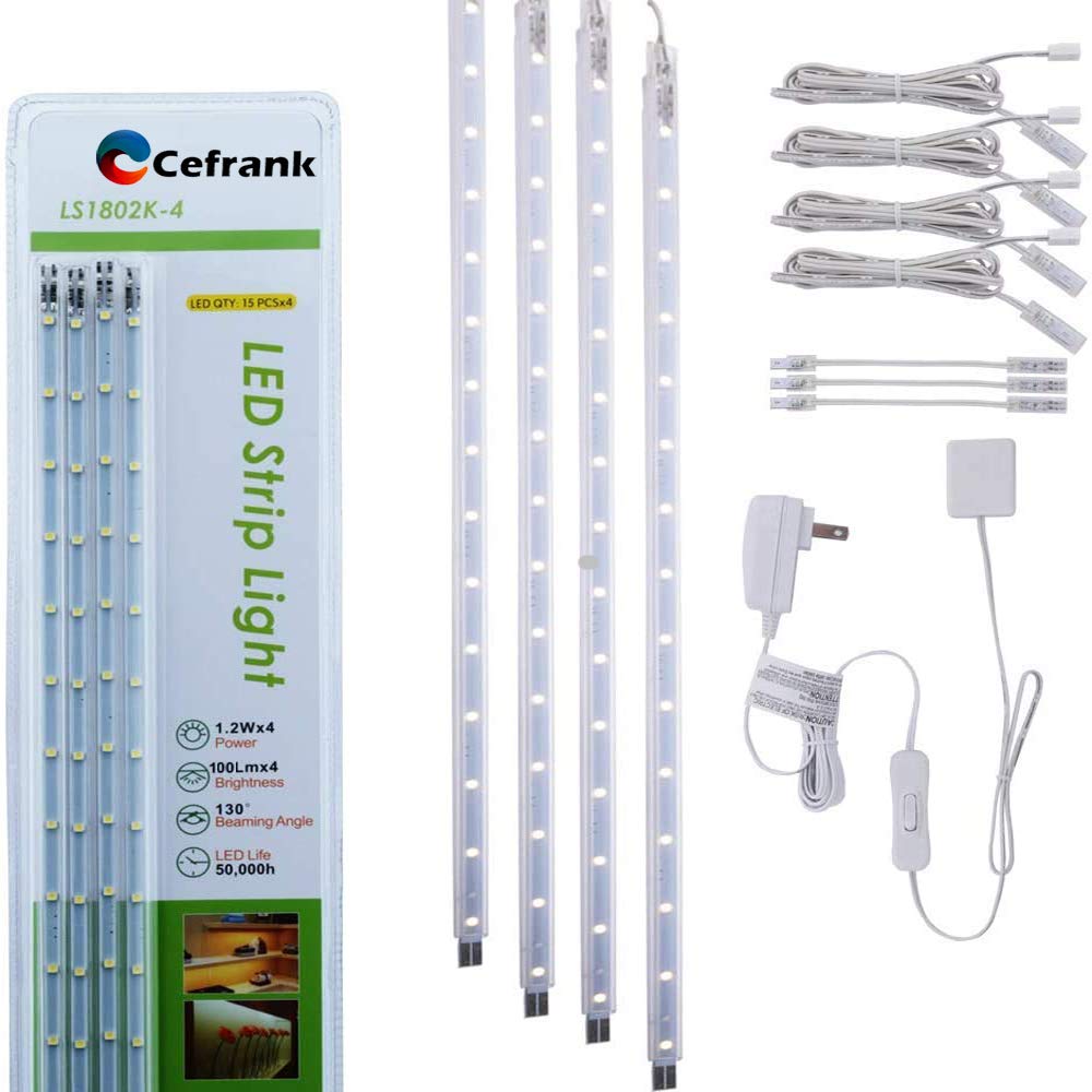 Cefrank LED Display Light Bar Kit - 4x 16in Linkable Strip Lights - Cool White 6000K - Plastic - Model H9-135W