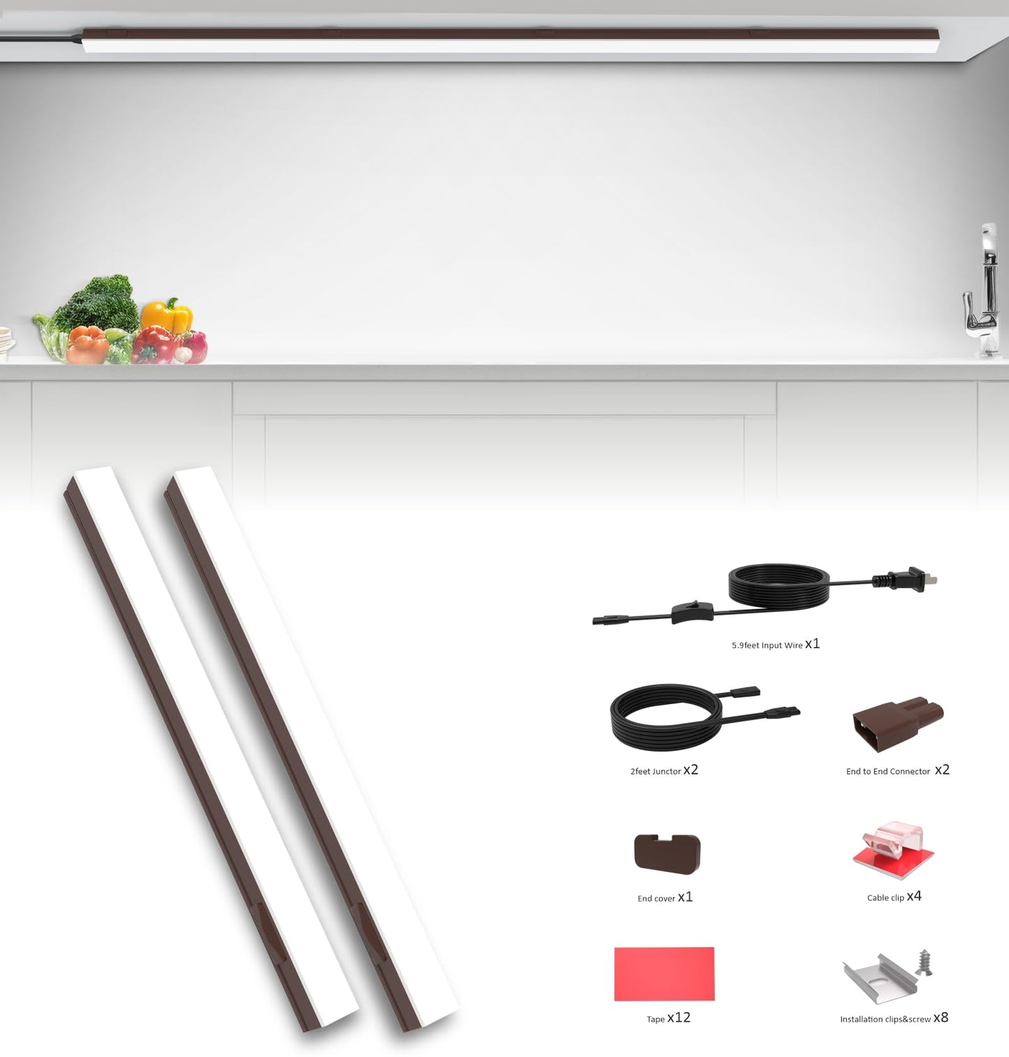 Leetdud Under Cabinet Lighting Plug In  32 Inch 2 Pcs  Linkable Ac120V 3Cct 3000K/4000K/5000K Ultra Slim  Led Under Cabinet Lights For Counter Light  Kitchen  Shelf  Sink  Workshop  Desk  Bronze