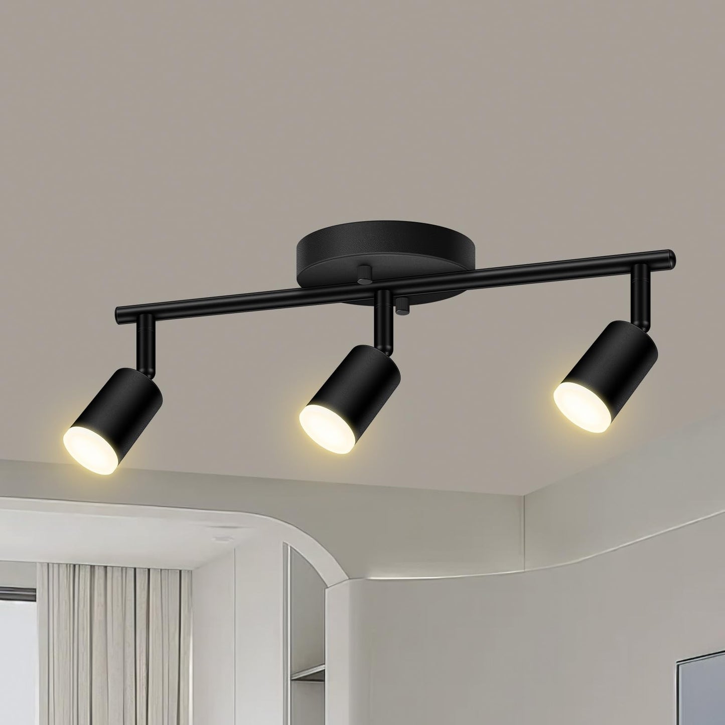 Auquee 3 Light Track Lighting Fixtures Ceiling  12W/2700K Black Track Lighting With Acrylic Lampshade & Rotatable Light Heads  20000Hrs Lifespan  Modern Led Track Lights Ceiling For Kitchen/Hallyway