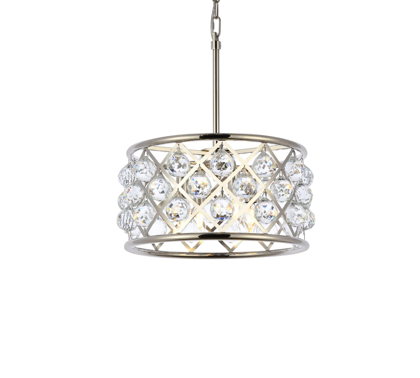 Elegant Lighting Madison Collection 4-Light Pendant Lamp, 16in Depth x 9in Height, Polished Nickel Finish, Crystal, Model 1214D16PN/RC