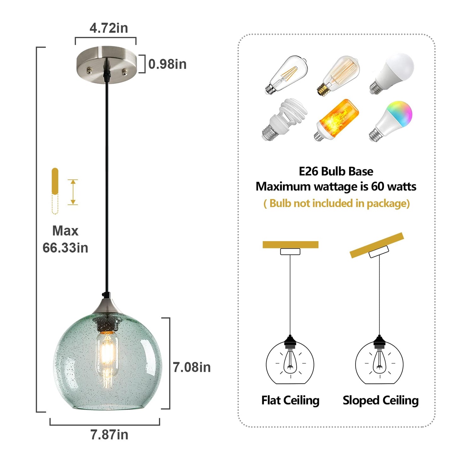 Lbsqj Light Green Glass Pendant Lights Kitchen Island Lighting Globe Pendant Light Fixtures Modern Pendant Lighting For Bedroom Living Dining Room Light Fixture (7.87 In  2 Pack)