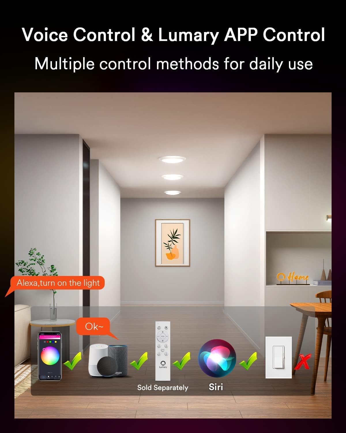 Lumary 13W Smart Flush Mount Ceiling Lights 5/6 Inch  Rgbww Wifi Led Disk Light  Color Changing 2700-6500K Dimmable Recessed Lighting  Surface Mount  Compatible With Alexa/Google Assistant-4Pack