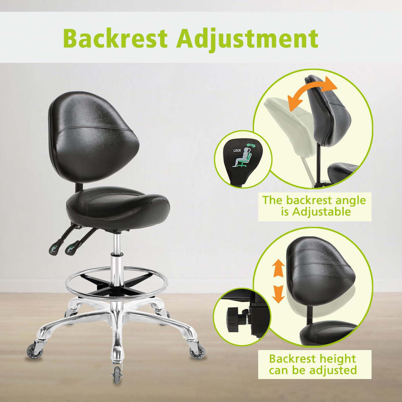 Nolasalon Saddle Stool Chair with Wheels,Ergonomic Swivel Rolling Height Adjustable for Salon Beauty Clinic Dentist Tattoo Home Office