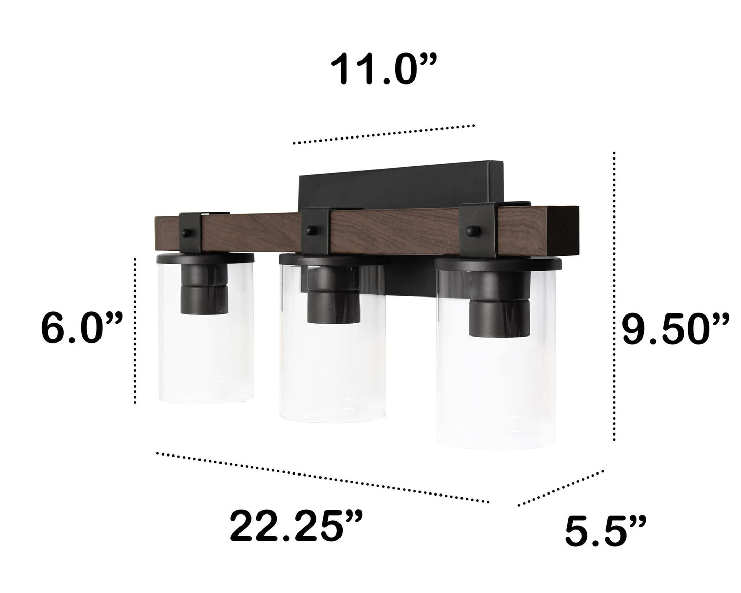LALIA HOME Bath Vanity Light Fixture, 3 Light, Rustic Wood Look, Brown, Model LHV-1002-BW