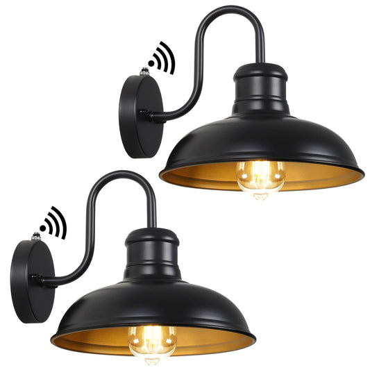 Tobusa 2-Pack Dusk To Dawn Outdoor Wall Lights  10 Waterproof Farmhouse Gooseneck Outdoor Barn Light  Anti-Rust Vintage Black&Gold Outside Wall Sconce Lights For House Porch Garage