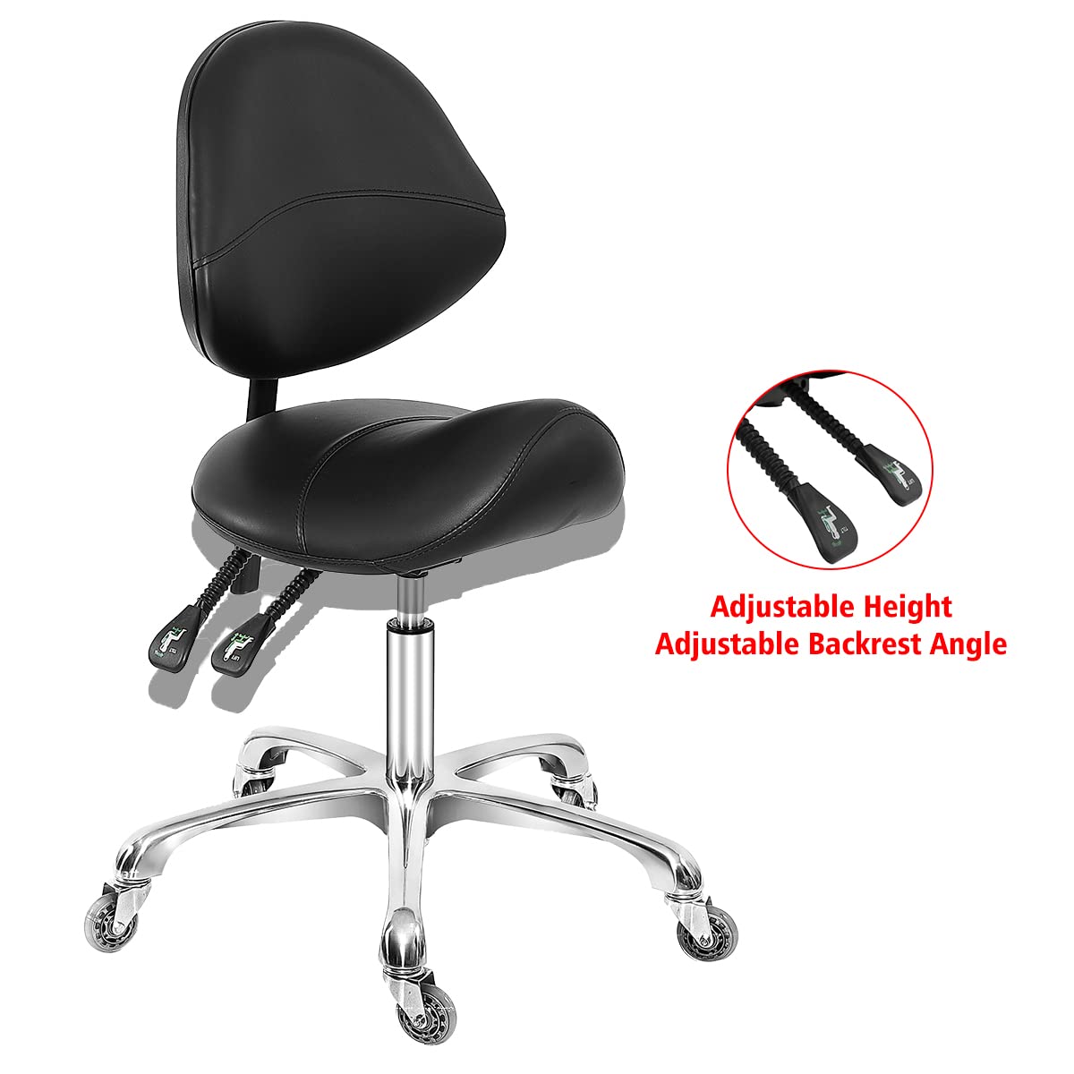 Antlu Saddle Stool Dental Hygienist Chair with Back Support, Rolling Esthetician Saddle Stool for Lash Salon Tattoo Shop Spa Dentist Clinic (with Backrest, Black)