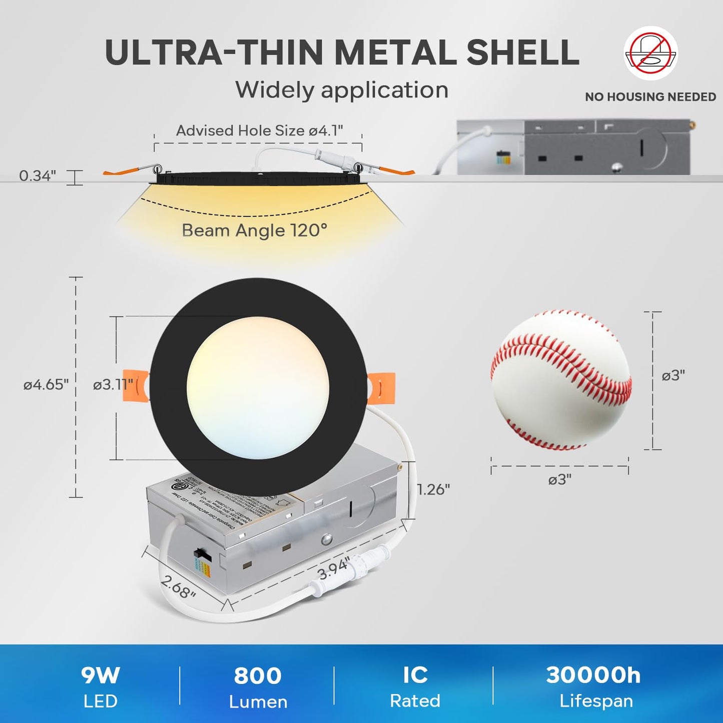 Lvwit Ultra-Thin Recessed Lighting 4 Inch With Junction Box  800Lm 2700K-5000K 5Cct Led Ceiling Lights  Dimmable Canless Wafer Downlight  Etl Fcc&Ic  Smooth Trim  6 Pack Black