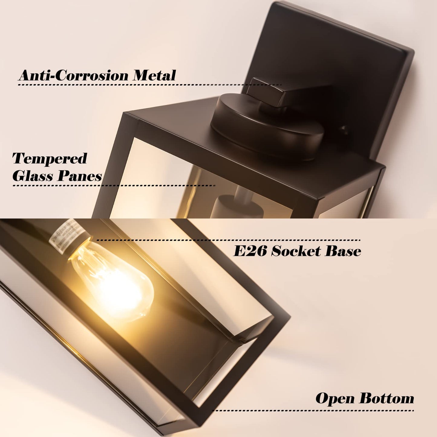 16-Inch Large Outdoor Wall Light Fixture  Black Exterior Wall Lantern Waterproof  Farmhouse Porch Sconce Lighting With Glass  Modern Wall-Mounted Outside Lights For House  Garage  Patio Lamp  2 Packs