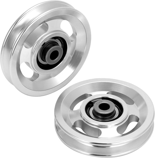 QWORK Universal Aluminium Alloy Bearing Pulley Wheel for Sports Fitness Equipment, 95mm Size, High Load Capacity 660 lbs, 2 Pieces
