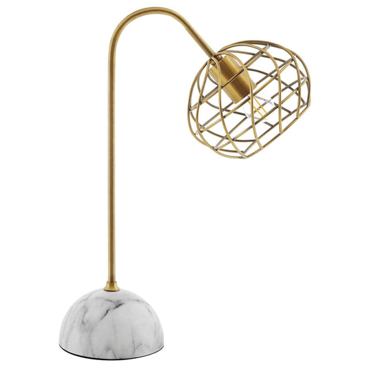 Modway Side Table Lamp - Brass Wire Shade, Faux Marble Base, Yellow - Model EEI-3086
