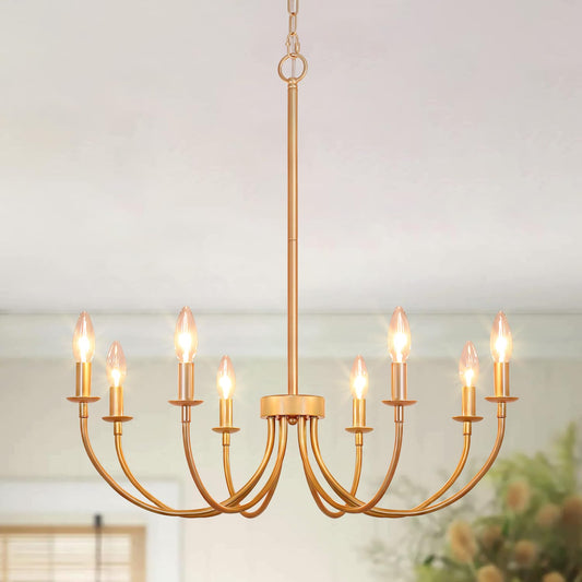 Puyveyor 26 Gold Chandelier  8-Light Farmhouse Chandelier For Dining Room Lighting Fixtures Hanging  Rustic Vintage Modern Candle Chandeliers For Living Room Bedroom Foyer Kitchen Entryway