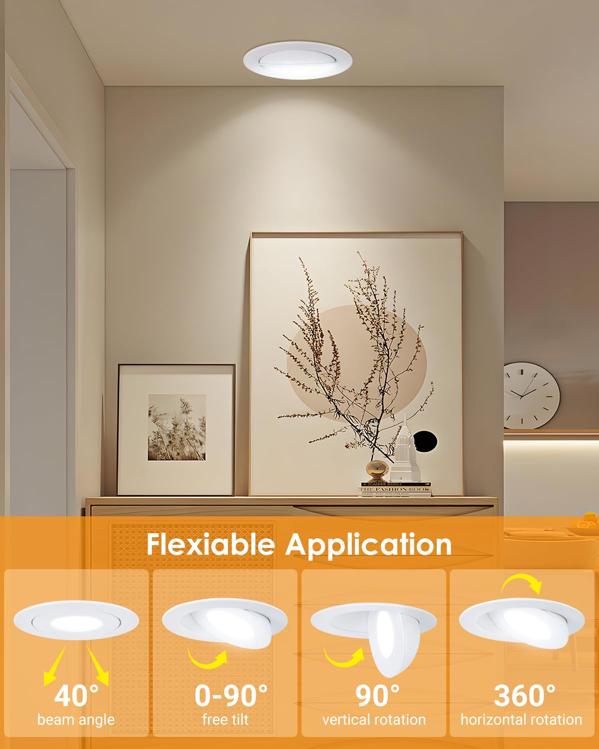 Gold Recessed Lighting Fixtures 3Inch - 7W Canless Cct Selectable Gimbal Ceiling Led Recessed Lights Dimmable Indoor Swivel Downlight For Accent Lighting 360 Adjustable 90 Tilt Spotlights 6Pack Gold