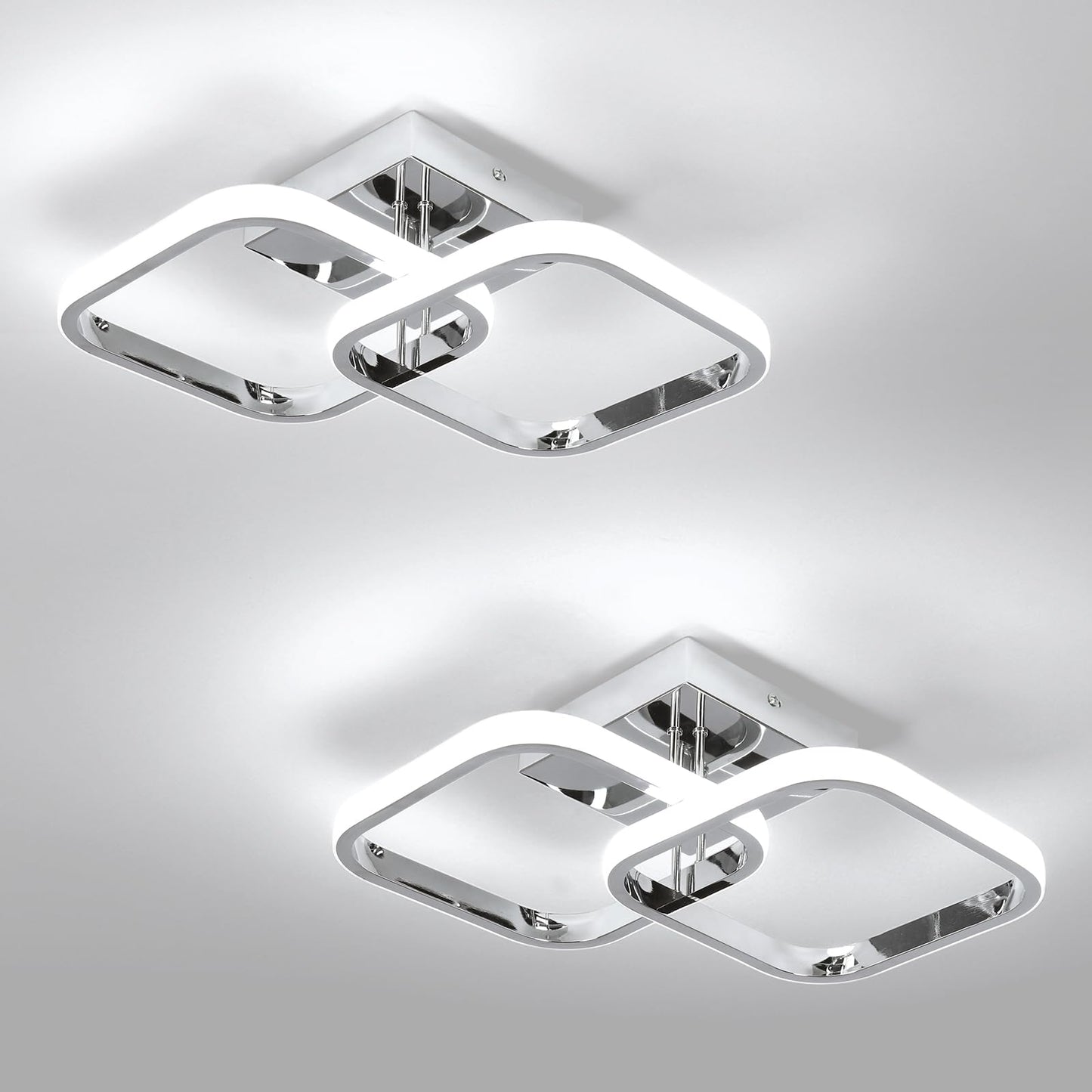 Caneoe 2 Packs Led Ceiling Light Fixture Modern Hallway Light Fixtures Ceiling Lighting Square Close To Ceiling Lights For Bathroom Bedroom Kitchen Balcony Stair Small Hallway Lamp (Chrome)