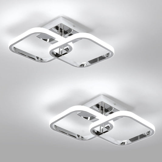 Caneoe 2 Packs Led Ceiling Light Fixture Modern Hallway Light Fixtures Ceiling Lighting Square Close To Ceiling Lights For Bathroom Bedroom Kitchen Balcony Stair Small Hallway Lamp (Chrome)