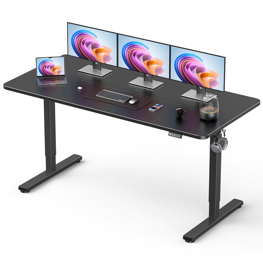 Xyndyx Standing Desk, Large Height Adjustable Electric Stand up Desk, 63 x 24 Inches Sit Stand Home Office Desk, with Splice Board, Black Frame/Black Top