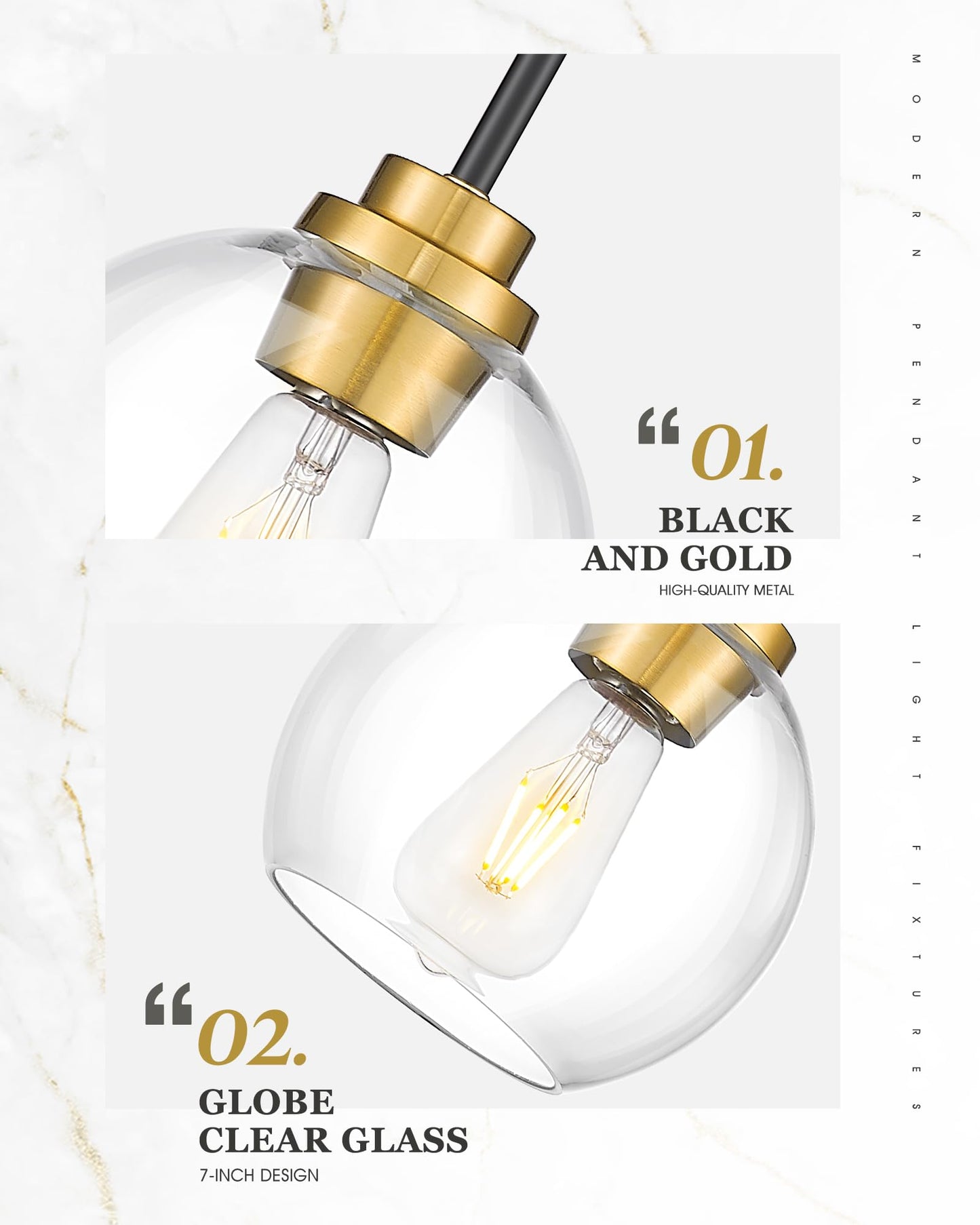 Audickic Pendant Lights Kitchen Island 2 Pack  7 Black And Gold Hanging Lights Fixtures With Clear Glass Globe Shade  Modern Kitchen Island Lighting For Bathroom  Ad-22280-1P2-Kg