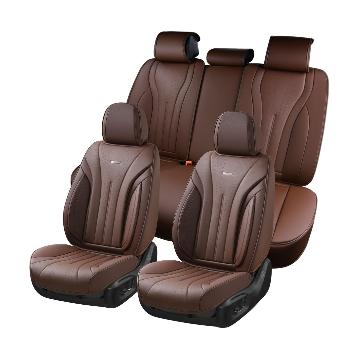 Coverado Front and Back Car Seat Covers, Leather Seat Cover for Cars, Automotive Seat Cover Full Set, Waterproof Universal Seat Cover, Luxury Car Seat Protector Seat Cushion Fit Most Cars, Coffee