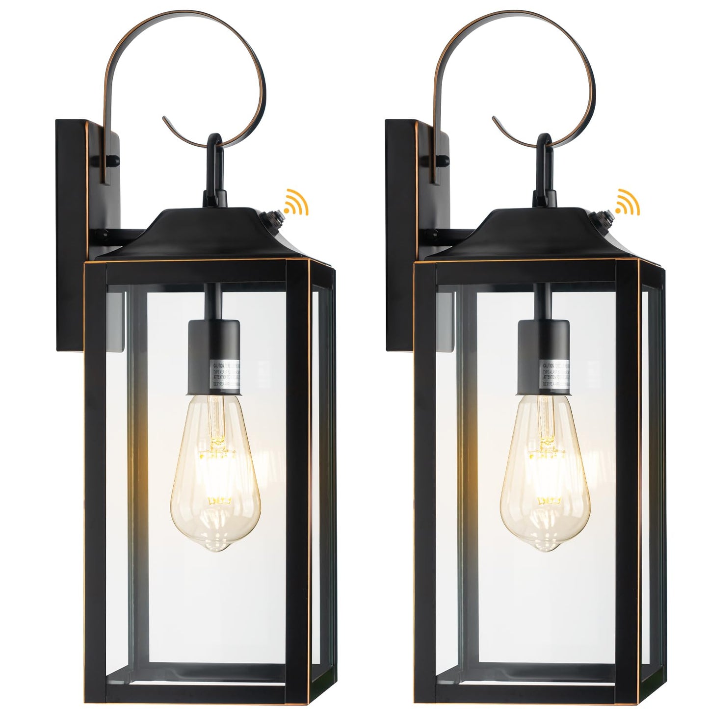 Yolsunes 19 Dusk To Dawn Outdoor Lighting 2 Pack  Large Outdoor Wall Lights Dusk To Dawn  Black Sensor Porch Lights Exterior Lighting Fixtures Wall Mount For House Garage -With Gold Trim