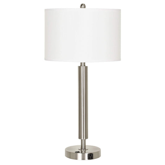 Benzara Metal Table Lamp with Fabric Drum Shade 30x15x15 in. White & Silver Model BM233289