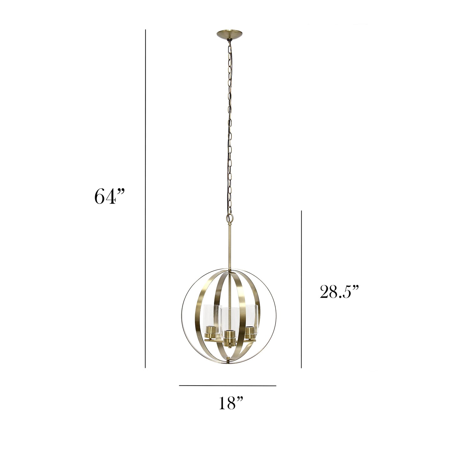 Elegant Designs 3-Light Pendant - Modern Metal & Glass, 18in Antique Brass, Model PT1021-ABS, Ideal for Kitchen, Foyer, Living Room