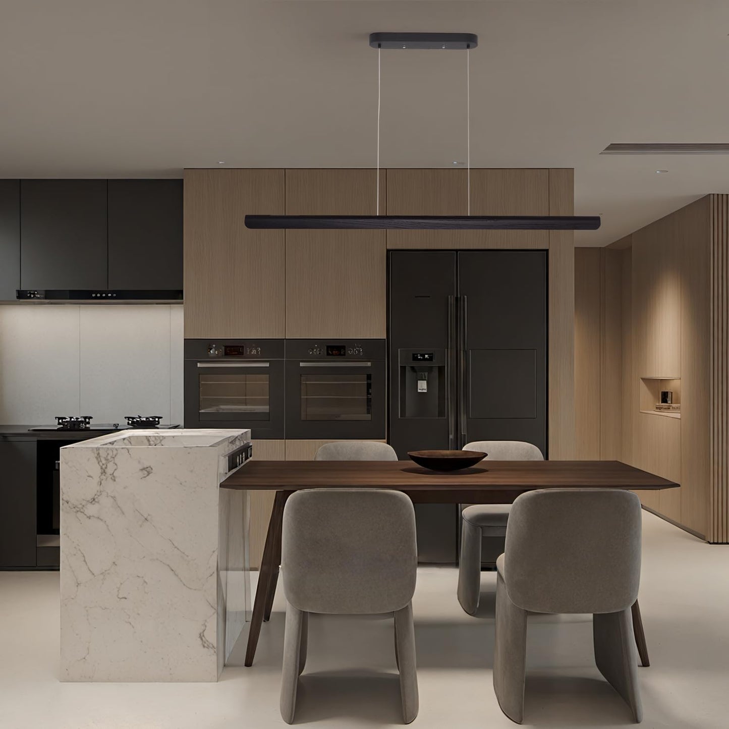Yisdesign 39Inch Integrated Led Pendant Light 24W Dimmable Wood Linear Pendant Lighting Led Modern Island Light With Black Finish For Kitchen Island Dining Room Billiard & Pool Lights