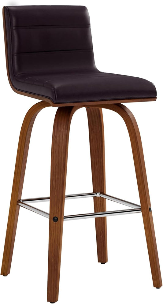 Armen Living Vienna 26" Swivel Counter Stool in Walnut Wood Finish with Brown Faux Leather - Set of 2
