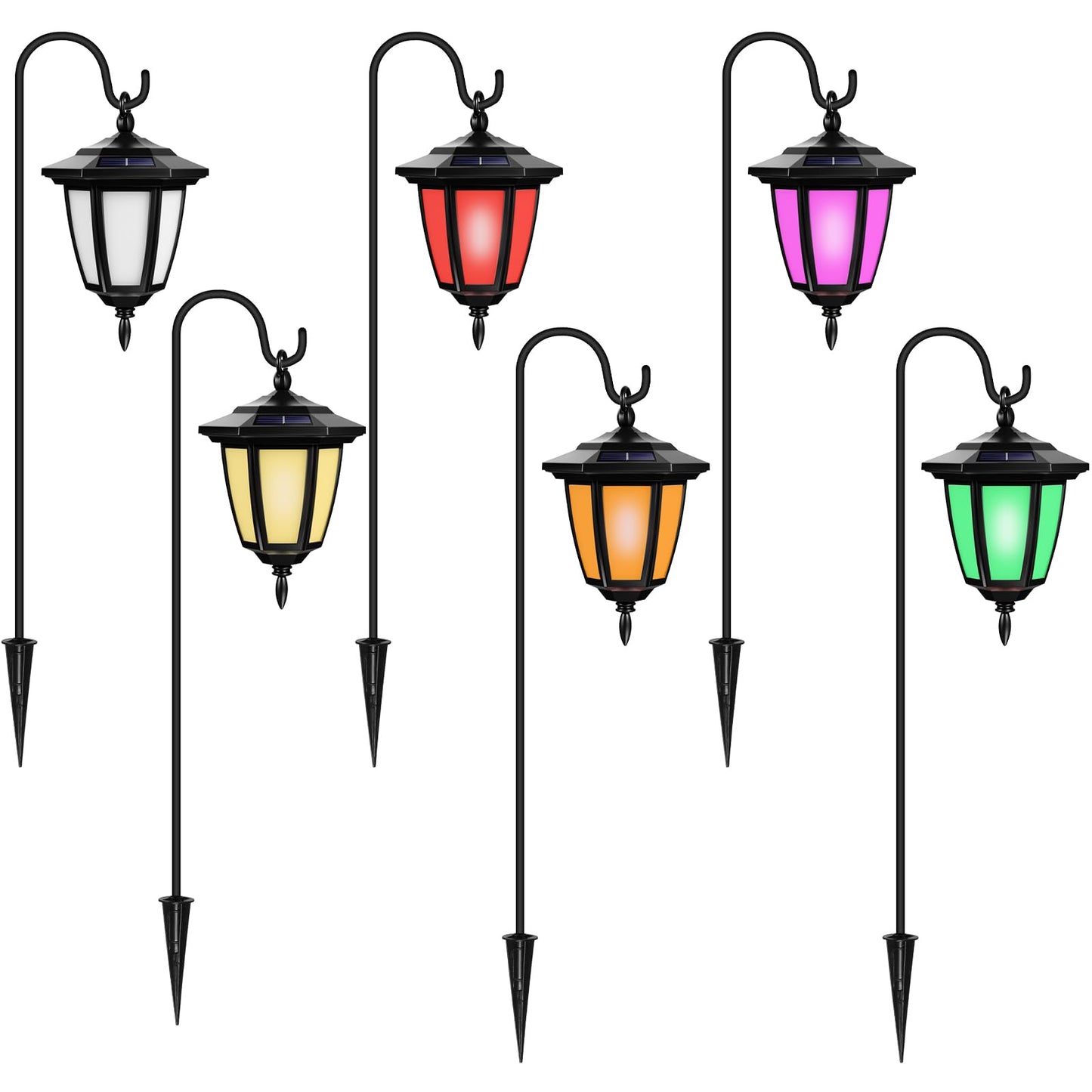 Viewsun 34 Inch Solar Hanging Lights  Shepherd Hook Lights With 4 Lighting Modes Waterproof Outdoor Decorative Solar Lantern Lights For Garden Decor  Patio  Backyard  Pathway  6 Pack