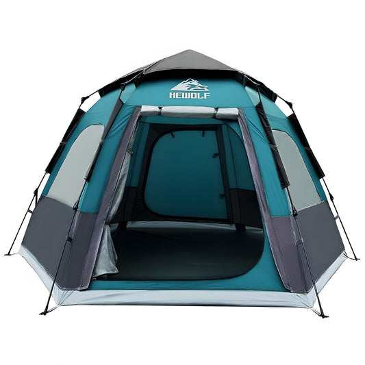 Hewolf 2/3/4 Person Camping Tent - Instant Pop Up Waterproof 2 Doors Tent with Easy Setup | 3-Season Hexagonal Dome Design for Family, Hiking & Traveling (Blue)