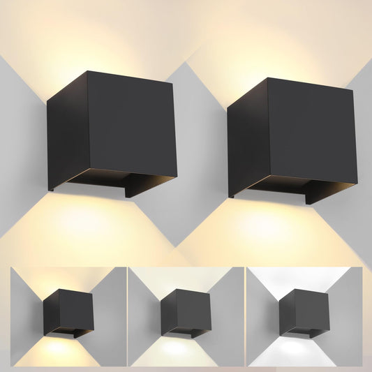 2 Pack Led Outdoor Wall Lights Exterior/Interior 3 Colors Adjustable 15W Wall Light Fixture Ip65 Waterproof Porch Exterior Wall Sconce Modern Outdoor Lighting Square Aluminum Black Up And Down Lights