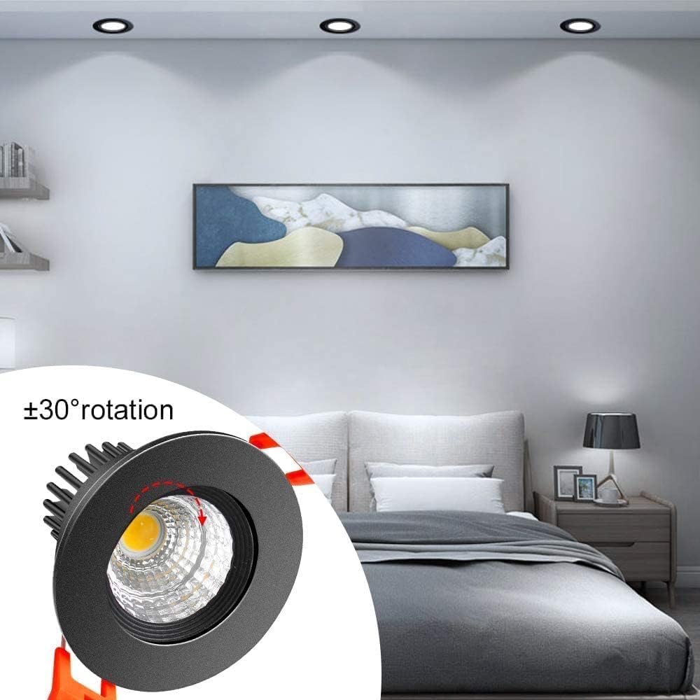 Inshareplus 2 Inch Led Downlight  3W Recessed Lighting 220Lm Cob Dimmable  5000K Daylight White  Cri80  Black Trim  Ceiling Lights With Led Driver  20 Pack