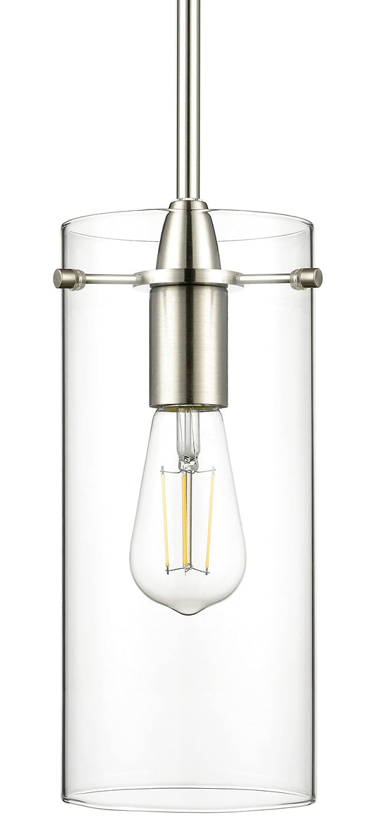 Linea di Liara Pendant Light Fixture, Large Brushed Nickel, Metal, Model LL-P315-BN, Clear Glass Shade for Kitchen Island or Sink
