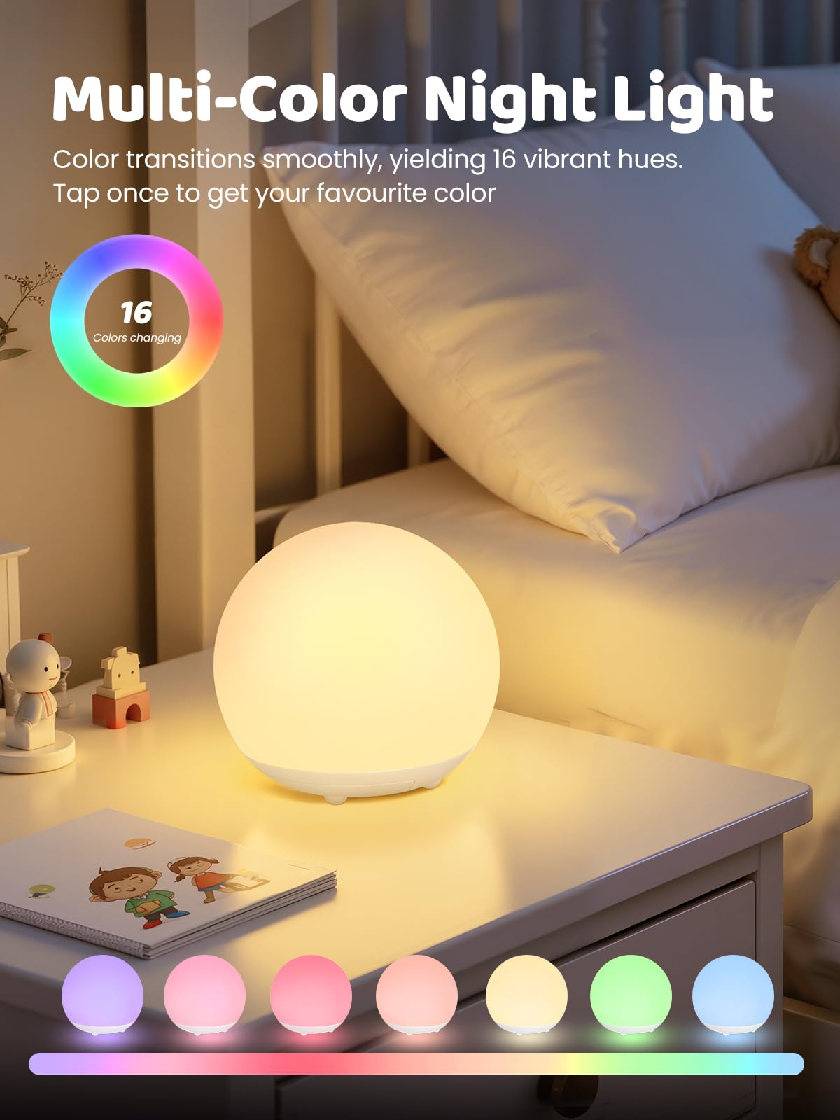 Umixgene Egg Light For Nursery Rechargeable Night Light With 16 Rgb Colors 3000K Warm Light Stepless Dimming  2600Mah Battery  Timer&Safe Silicone Design-Ideal For Bedroom Ambiance  Travel&Gifts