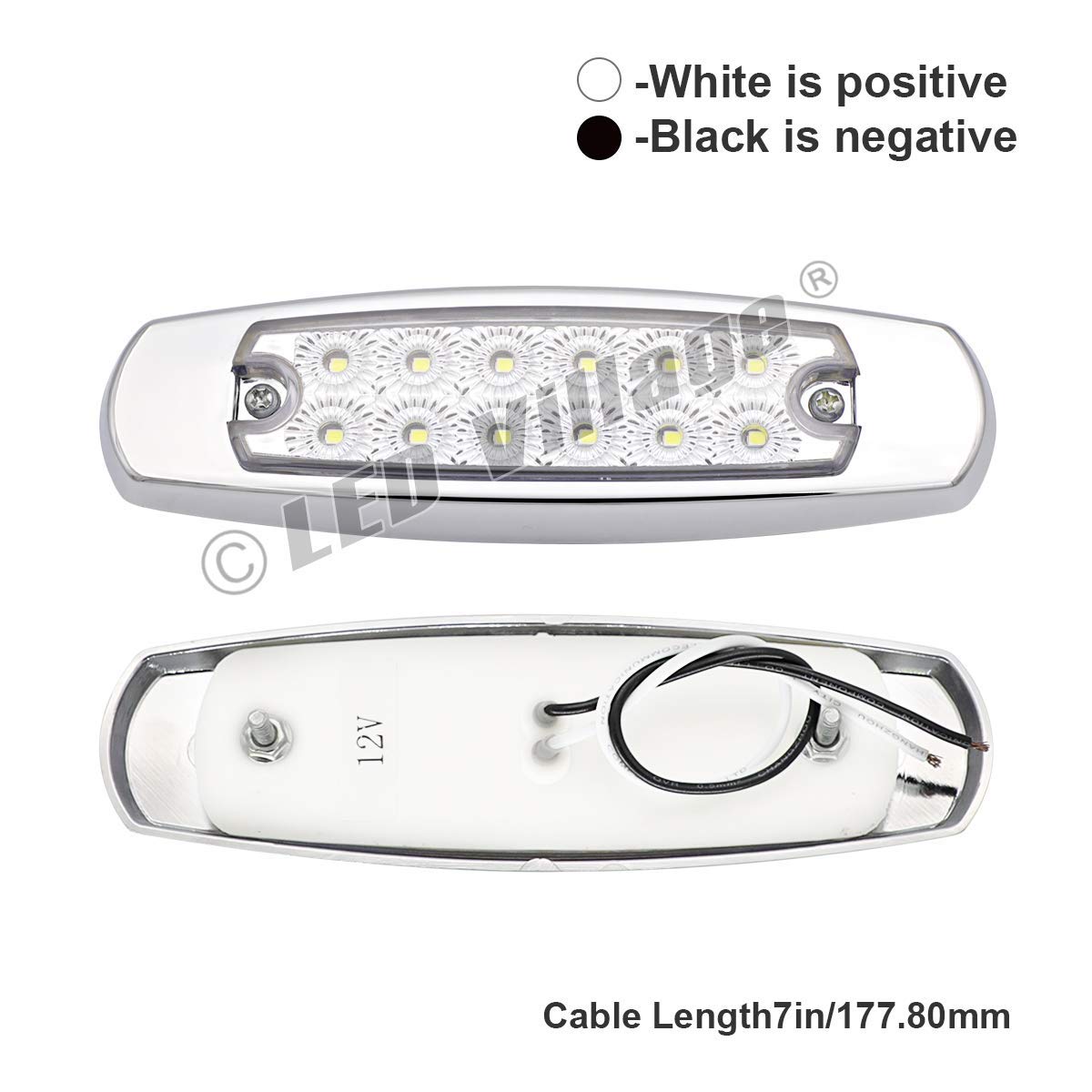 LEDVILLAGE 12 LED Side Marker Lights for Trailer Truck, Waterproof, 6.4in x 1.7in x 0.5in, White, Pack of 20