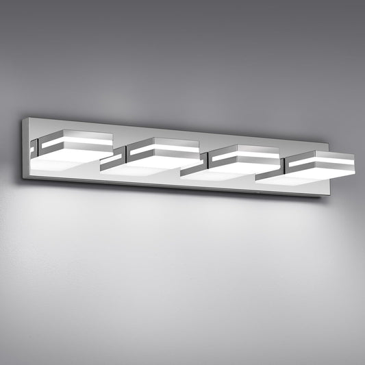 Jzekvn Modern Led Bathroom Lights Fixtures(4-Light) Stainless Steel Chrome Acrylic Wall Lighting Vanity Lights For Bathroom Over Mirror(6000K 27In