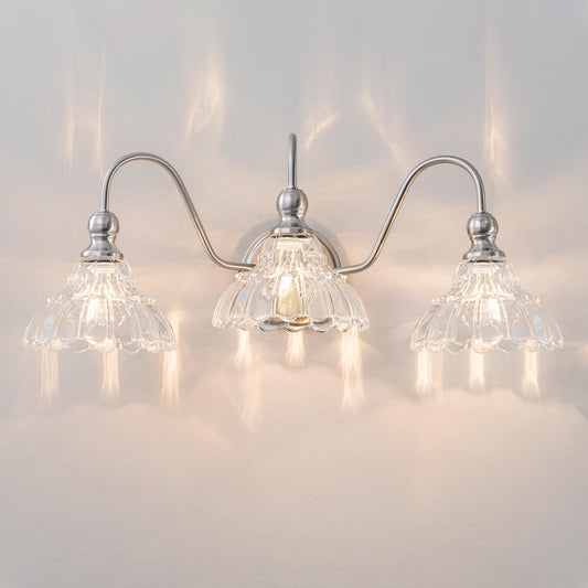 Brknit Vintage Bathroom Light Fixtures Over Mirror  3-Light Brushed Nickel Wall Sconce Lighting With Flower Glass Shade  Farmhouse Vanity Lights For Bedroom Kitchen Living Room Hallway Light