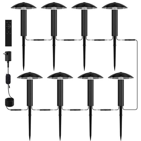 Low Voltage Landscape Lighting Kit: 8-Pack All-In-One-Set Easy Setup - Dusk To Dawn Auto On/Off &Timer - 3W Outdoor Waterproof Metal Pathway Lights For Garden Yard Walkway Driveway