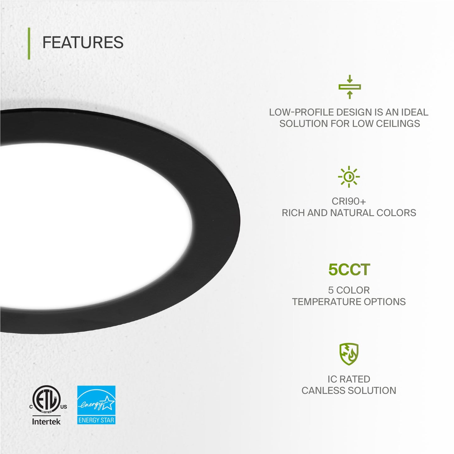 Asd 6 Pack Led Recessed Lighting 6 Inch 12W  5 Cct 2700K-5000K Cri90+  Ic Rated Ultra Thin Dimmable Ceiling Lights With J Box  Canless Wafer Downlight  Round Slim Panel Light  Energy Star Etl  Black