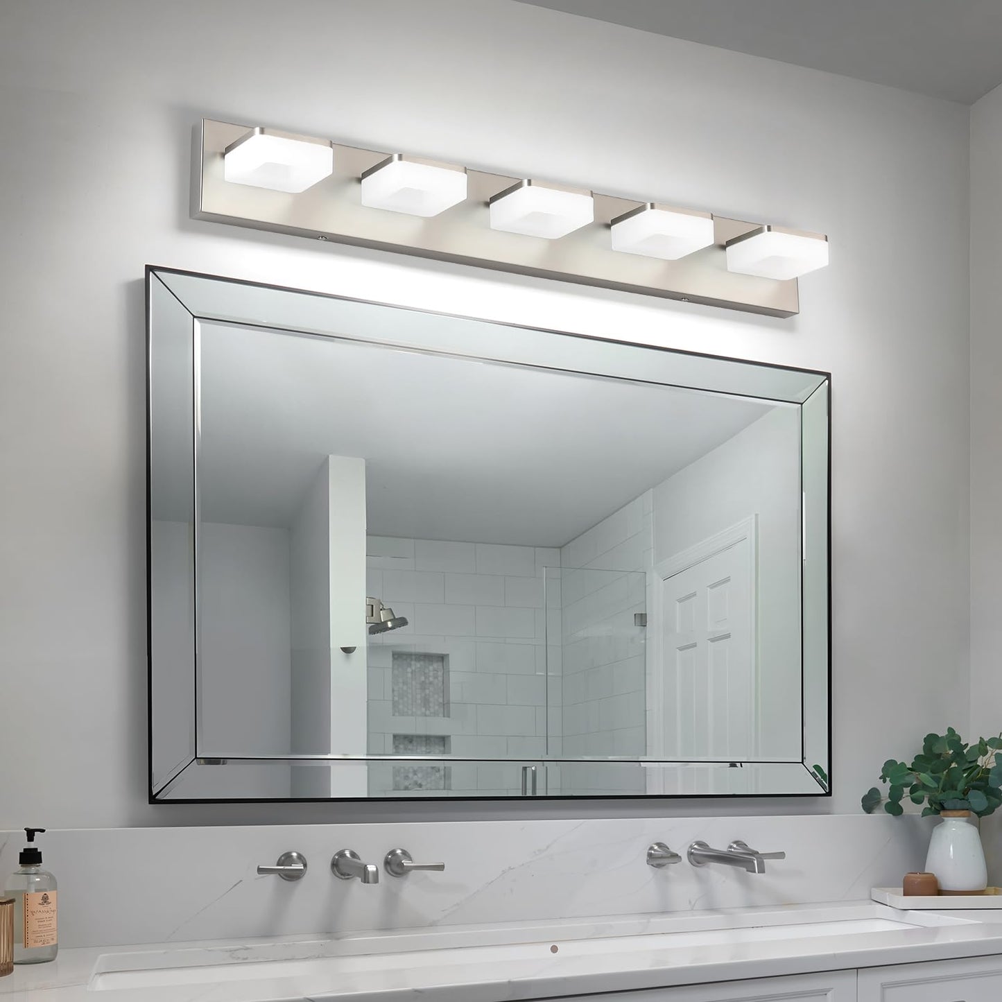 Bicrink Brushed Nickel Vanity Lights For Bathroom 5 Light Vanity Lighting Fixtures For Mirror 32 Adjustable 5500K Modern Led Vanity Light Over Mirror  Bath Wall Lighting Fixtures